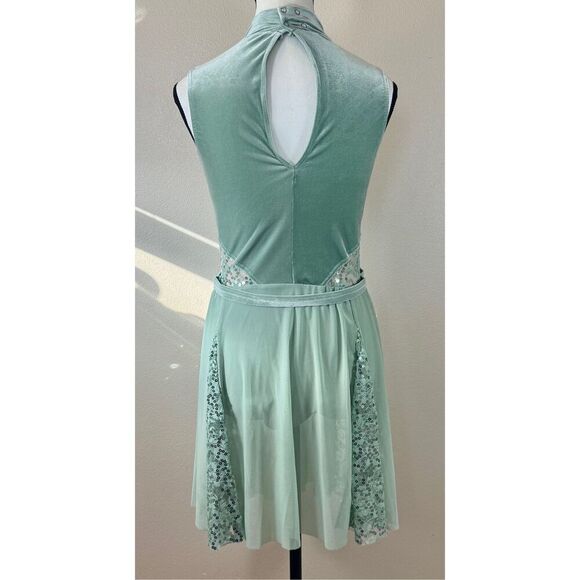 Weissman Sage Green Velvet Top OnePiece With Light Tulle Attached Skirt Women's - Picture 3 of 9